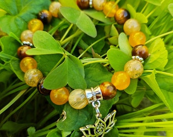 Manipura 3 chakra solar plexus bracelet in natural citrine, tiger eye and yellow chalcedony pearls