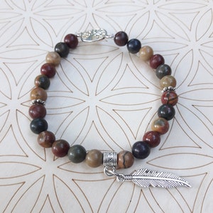 Bracelet Extensible En Pierres Naturelles – Jaspe Rouge, Jaspe Picasso, Arbre De Vie