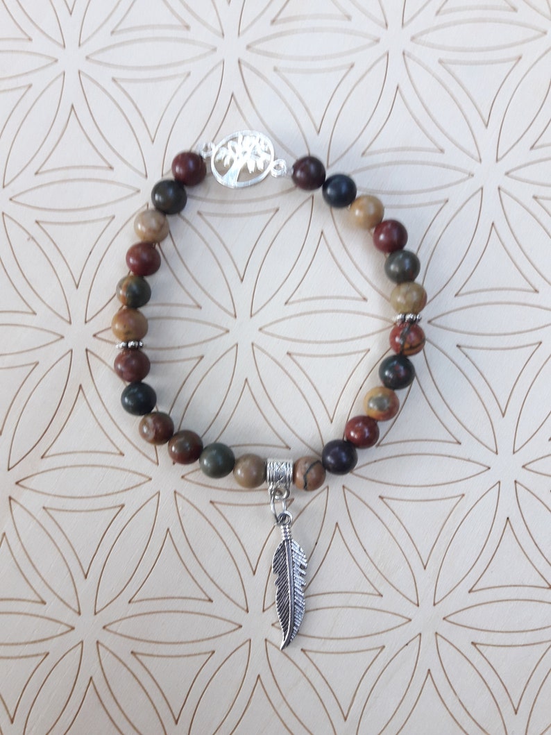Bracelet Extensible En Pierres Naturelles - Bronzite, Jaspe Picasso & Hématite - Neuf Avec étiquettes
