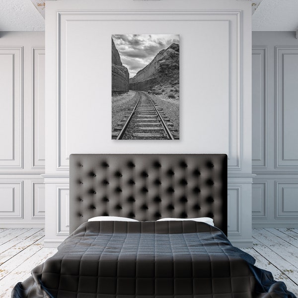 Desert Art, Desert Decor, Desert Landscape, Desert Print, Train Tracks Photography, Moab Photography, Utah Photography, Black & White Art