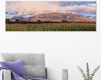 Mount Timpanogos Panoramic Print, Autumn Snow Sunset, Utah Art