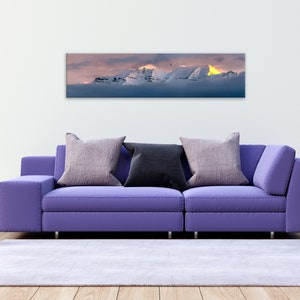 Living room wall decor featuring panoramic wall art print of Mount Timpanogos photography.