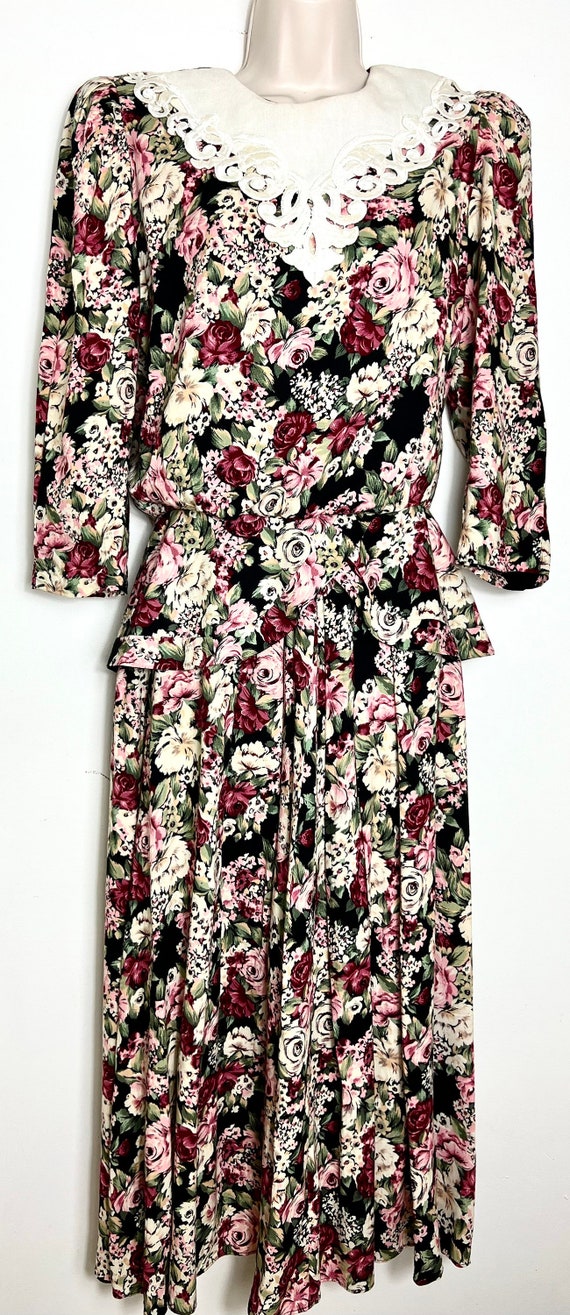 Vintage Lisa II Black Floral Cottagecore Dress Ra… - image 1