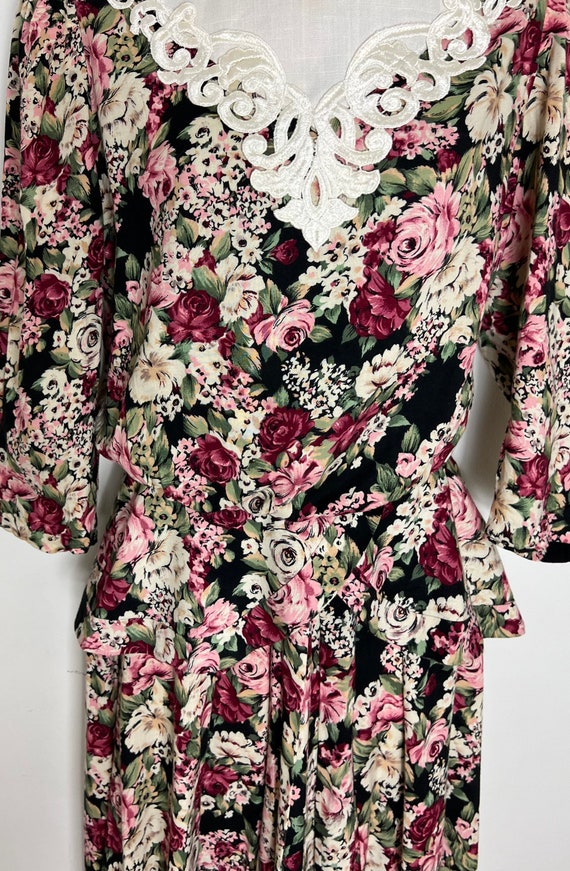 Vintage Lisa II Black Floral Cottagecore Dress Ra… - image 2