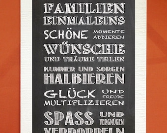 Kunstdruck mit Spruch "Familieneinmaleins"