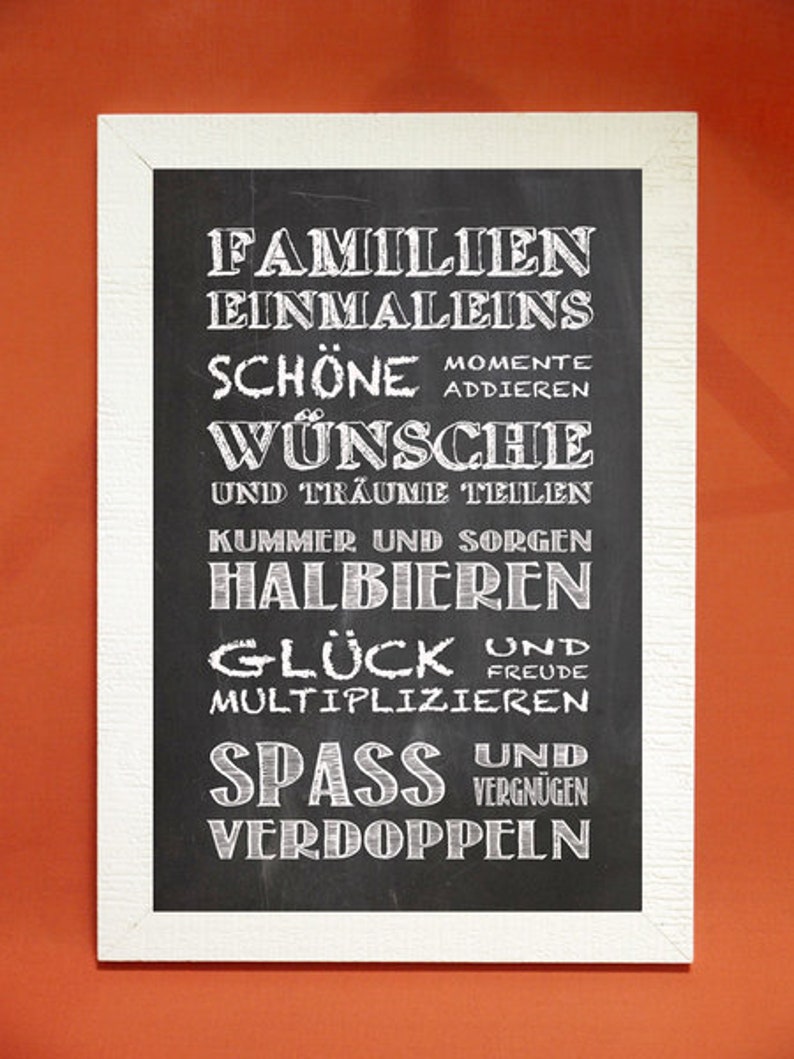 Kunstdruck mit Spruch Familieneinmaleins Bild 1