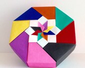 Origami colorful Box. Paper Box. Origami Box. Paper folding Box. Origami Japanese Box. Japanese Paper Box. Colorful Box. Red. Green. Yellow.