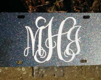 Glitter chunky mix or regular aluminum license plate personalized