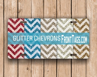 Glitter Chevron License Plate (Faux Glitter Imprint-Not Real Glitter)
