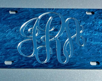 Ocean Blue Ripple Acrylic License Plate