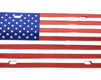 Mirror American Flag License Plate