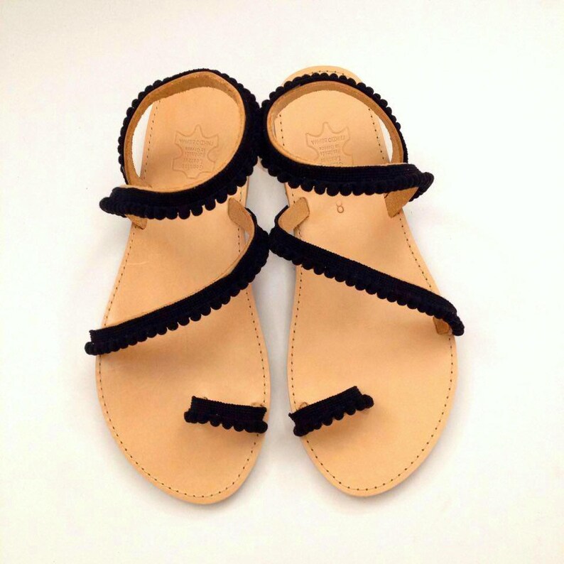 black pom pom sandals