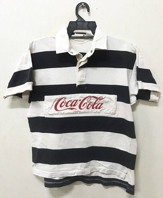 Vintage 80s Coca Cola Rugby Polo Shirt Heavy D Hip Hop Rap Image 0