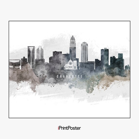 Charlotte Skyline Poster Charlotte Wall Art Print Us Etsy