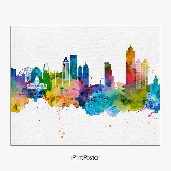 Atlanta Georgia Watercolor Skyline Wall Art Home Decor Poster UNFRAMED
