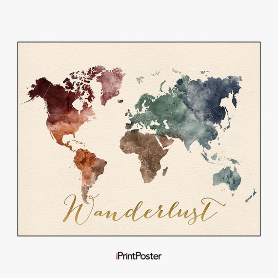 Wanderlust Map Print World Map Poster iPrintPoster | Etsy