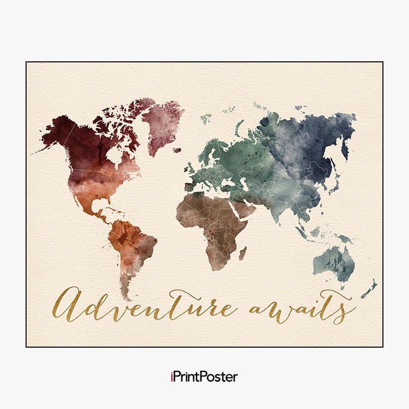 adventure awaits world map poster world map art print etsy