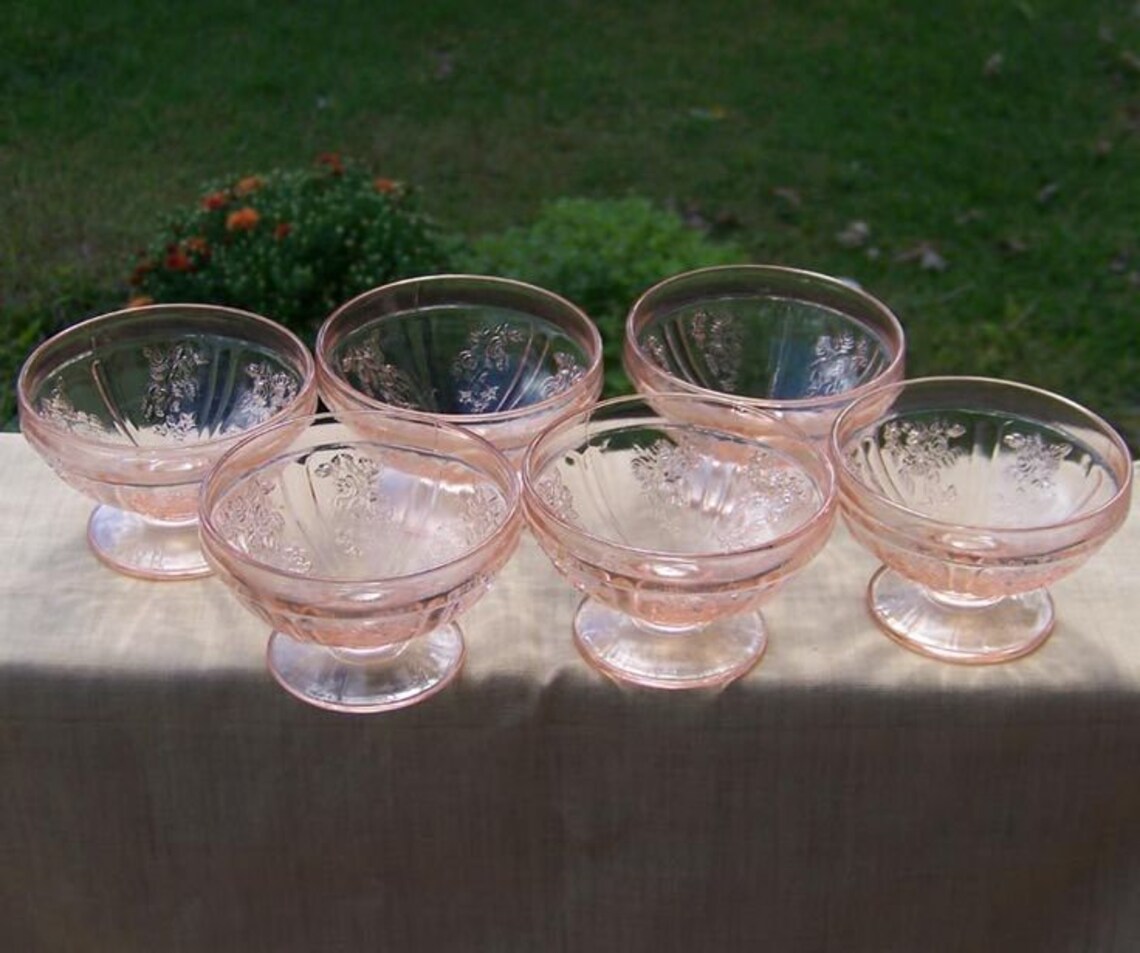 Depression Glass Pink Rose of Sharon Sherbert Bowl Etsy