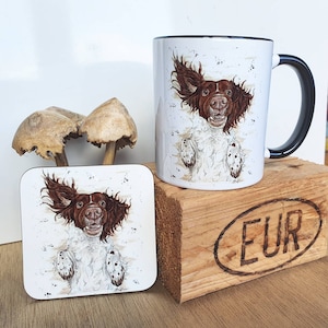 English springer spaniel dog mug, springer spaniel gifts, dog lover, unusual dog gift, pet portrait, cute dog, spaniel coffee mug, sprawl