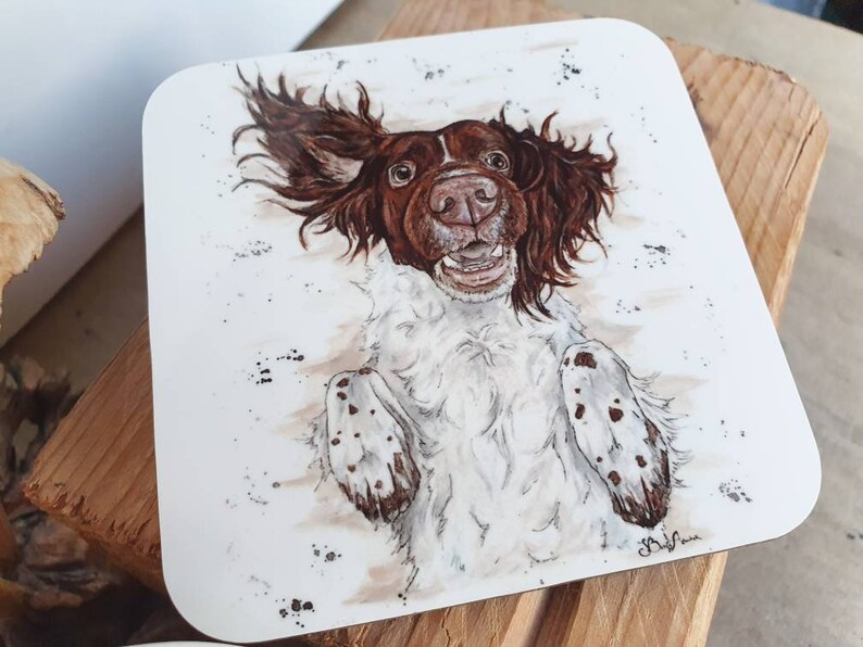 Set of 4 springer Spaniel coasters, Spaniel lover, dog lover gifts, funny dog print, dog mom, pet portraits, dog placemat, pet coaster, pets image 4