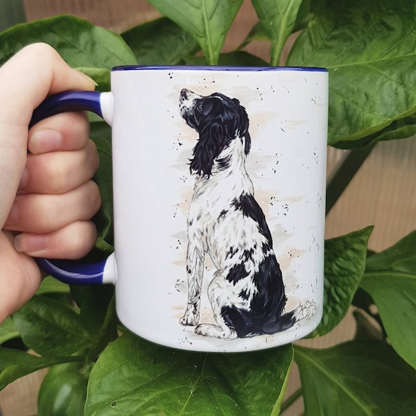 Tasse d’épagneul Springer, tasse de chien noir et blanc, cadeaux de perte d’animal de compagnie, cadeau de promeneur de chien, chien mignon, tasse de chien drôle, tasse à café pour animaux de compagnie, portrait d’animal de compagnie, 11oz