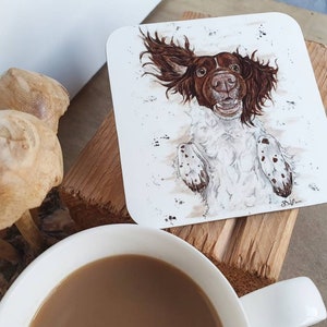 Set of 4 springer Spaniel coasters, Spaniel lover, dog lover gifts, funny dog print, dog mom, pet portraits, dog placemat, pet coaster, pets image 1