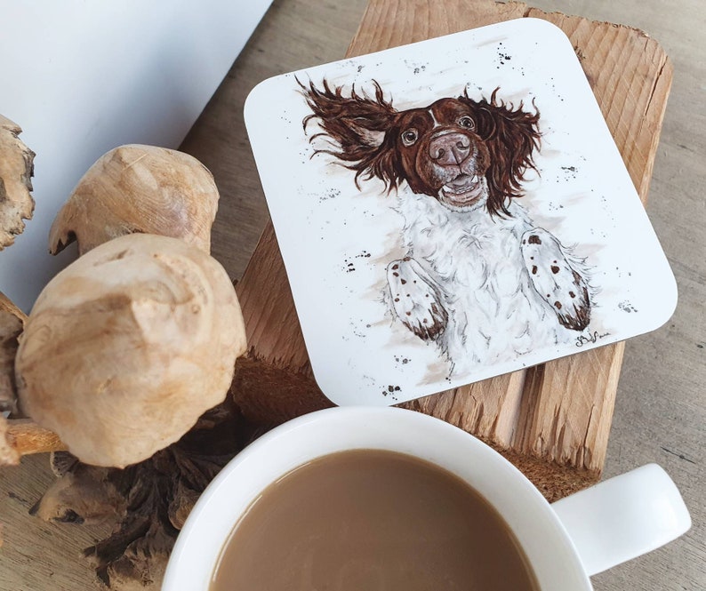 Set of 4 springer Spaniel coasters, Spaniel lover, dog lover gifts, funny dog print, dog mom, pet portraits, dog placemat, pet coaster, pets image 2