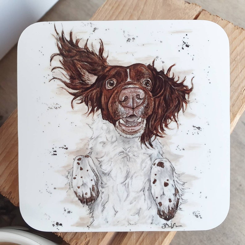 Set of 4 springer Spaniel coasters, Spaniel lover, dog lover gifts, funny dog print, dog mom, pet portraits, dog placemat, pet coaster, pets image 3