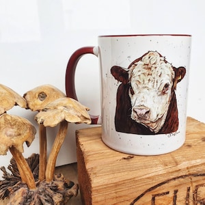 Hereford bull coffee mug, cow lover gifts, cattle farmer, country kitchen, farm art print, bulls head, farmhouse decor, cute cows, farming