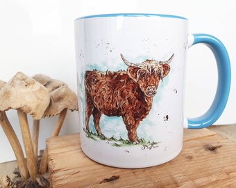 Highland cow coffee mug, 11oz coffee mug, Highland coo print, Scottish cow, cow lover gift, cute cow decor, British wildlife, cute mug, cows