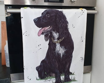 Black cocker Spaniel kitchen tea towel, cocker Spaniel gift, dog decor, springer Spaniel, Country kitchen, dog lover gifts, dog dishcloth