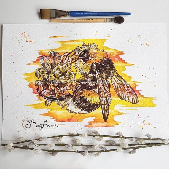Original Aquarell Hummel Malerei Bemunterte Biene Hummel Etsy