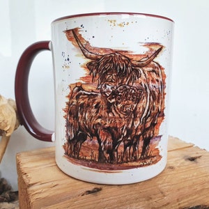 Highland cow and calf coffee mug, Scottish cow gifts, cow lover gift, Highland cow print, cattle, hairy cows, 11oz cup, country kitchen