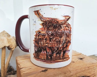 Highland cow and calf coffee mug, Scottish cow gifts, cow lover gift, Highland cow print, cattle, hairy cows, 11oz cup, country kitchen
