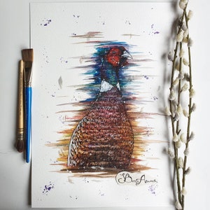 ORIGINAL watercolour male Pheasant painting, Pheasant print, gamekeeper, game bird art, British wildlife, bird lover gifts, farmhouse decor