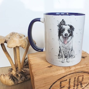 Merle border collie mug, cute dog mug, border collie gifts, dog lover, pet portrait, sitting dog, 11oz coffee mug, pet loss gift, dog mom