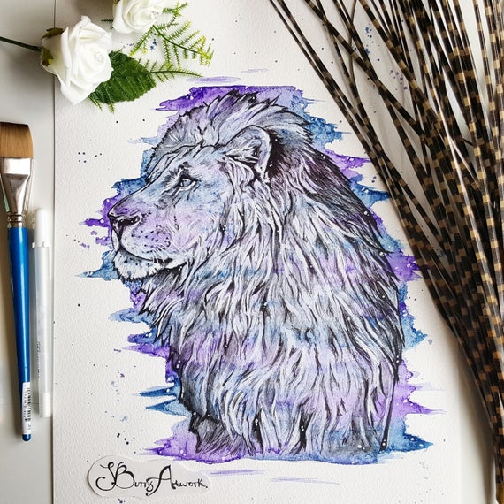 Printable Lion gift Lion King Wall Art Colorful Lion Head Big cats Wildlife Savannah Instant Download Lion decor Watercolor Portrait
