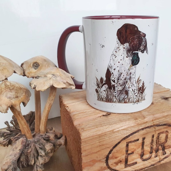 German short haired pointer coffee mug, working gundog print, gamekeeper gifts, duck shooting, GSP art, 11oz dog mug, hunting gift, dog mom