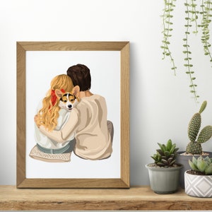 Custom Family Portrait With Pets , Gift For Dog Mom, Pet Owner Portrait,   Personalized  Dog DIGITAL Print, DOG Illustration