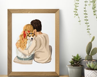 Custom Family Portrait With Pets , Gift For Dog Mom, Pet Owner Portrait,   Personalized  Dog DIGITAL Print, DOG Illustration