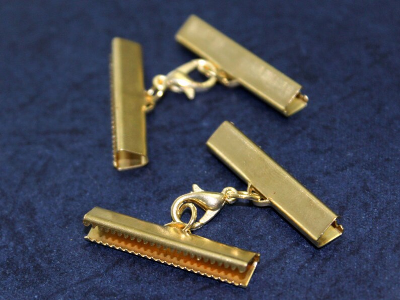 10 Sets Raw Brass 6x30 mm Ribbon Crimp End Finished with Lobster Set