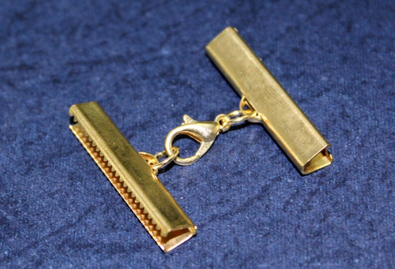 10 Sets Raw Brass 6x30 mm Ribbon Crimp End Finished with Lobster Set