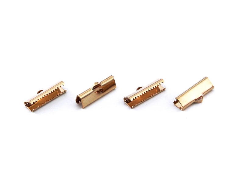 10 pcs 24k Shiny Gold Plated 6x20 mm Ribbon Crimps End Finished