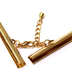 10 Sets Raw Brass 6x30 mm Ribbon Crimp End Finished with Lobster Set