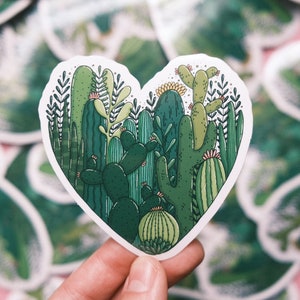 Cacti Heart glossy vinyl sticker image 1