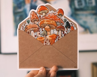 Mushroomy envelope art print of original watercolor illustration