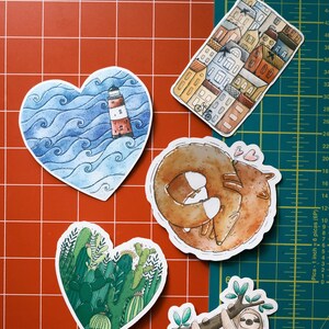 Sticker combo #2 / Cacti Heart + Waves Heart + Cuddly Foxes + Hang in There Sloth + Colorful City