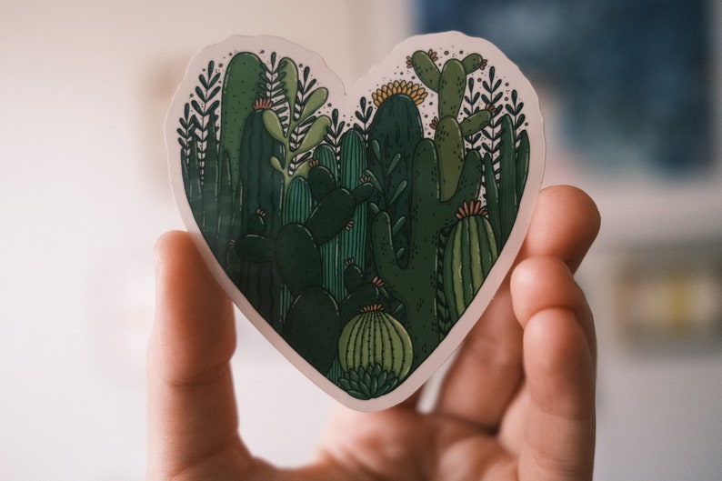 Cacti Heart glossy vinyl sticker image 2