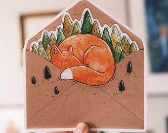 Foxy envelope art print of original watercolor illustration