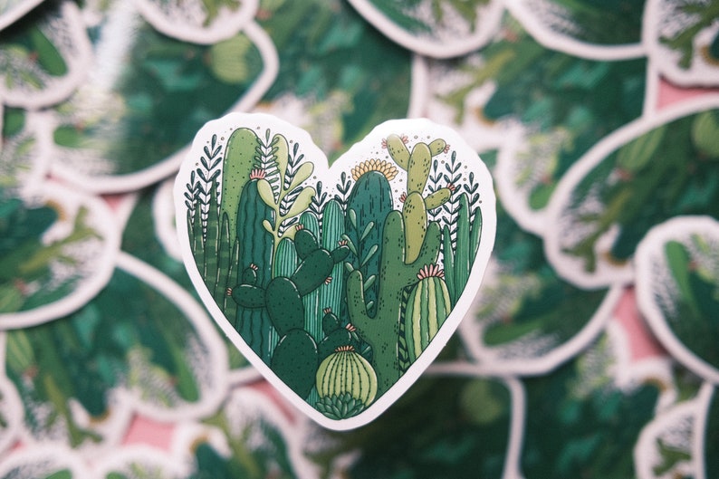 Cacti Heart glossy vinyl sticker image 3